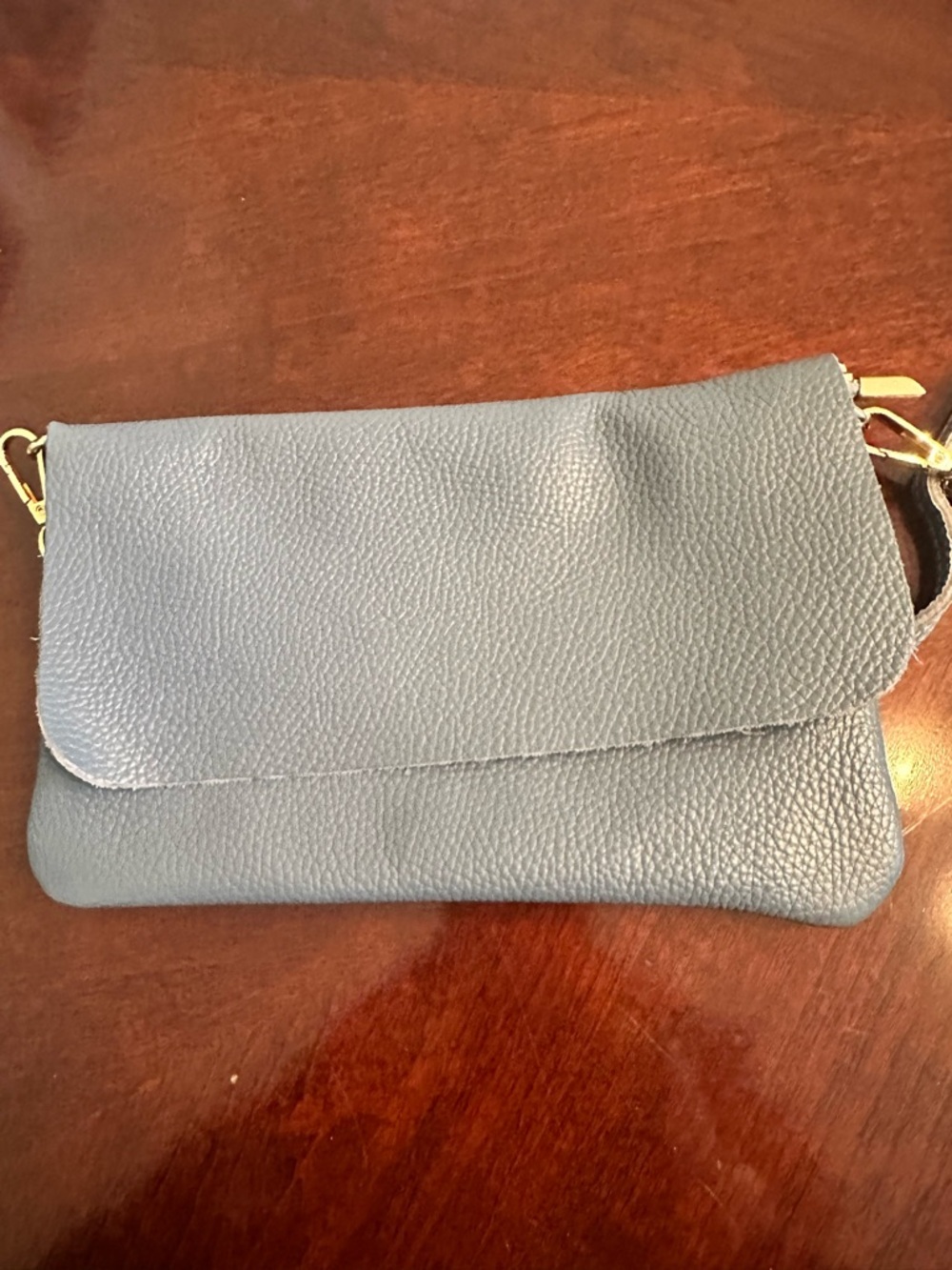 Classic Pebbled Leather Crossbody Clutch - Slate Blue